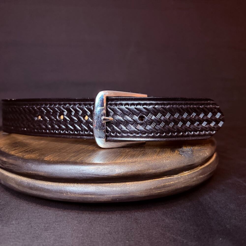Dutyman Everyday Garrison Belt Size 28" Black Basketweave Leather Nickle 1521U